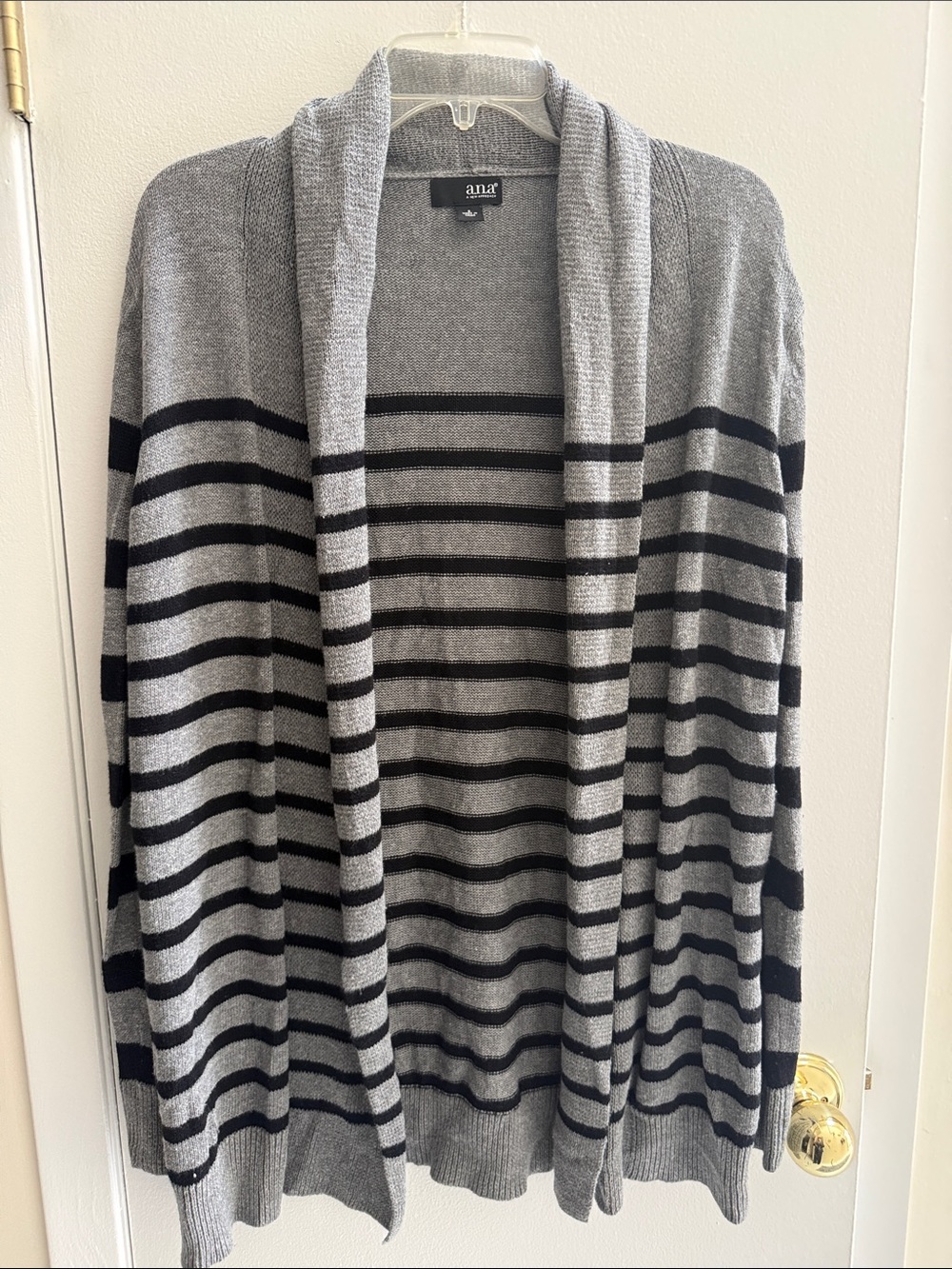 a.n.a Gray Shawl Collar Cardigan with Black Stripes